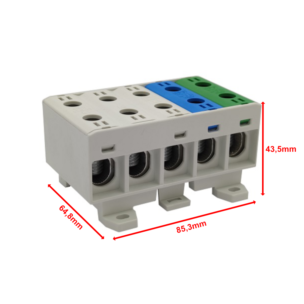 Złączka szynowa uniwersalna ETB 50/1x5  (L1,L2,L3,N,PE) Al/Cu elektryczna śrubowa 10 otworów do kabli Elektro Becov